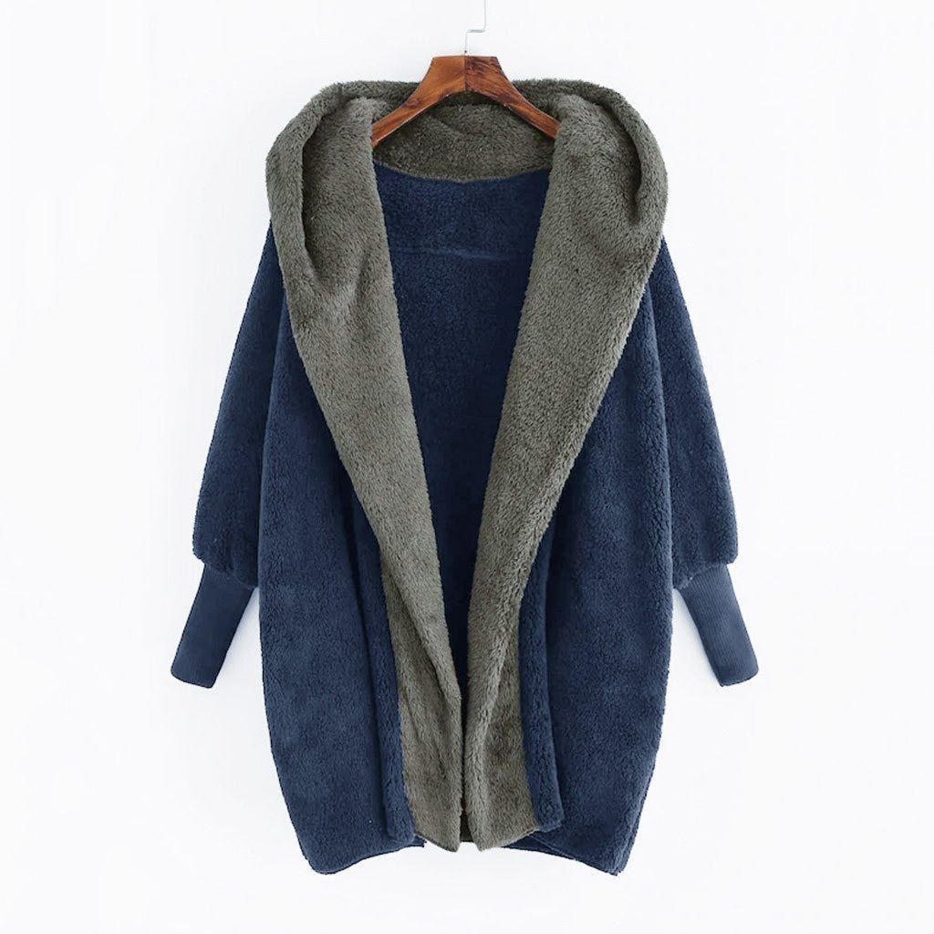 Oversize Double - sided Loose Velvet Hooded Loose Cardigan Coat Blue