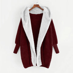 Oversize Double - sided Loose Velvet Hooded Loose Cardigan Coat Wine Red