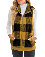 Oversize Velvet Cardigan Vest Stand - up Collar Sleeveless Coat Yellow