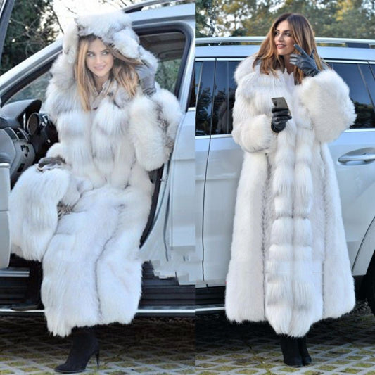 Oversize Women's Luxurious Long Style White Long Faux Fur Coat White