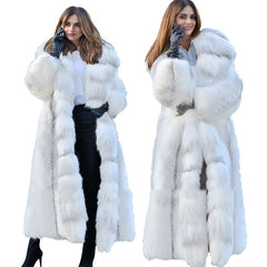 Oversize Women's Luxurious Long Style White Long Faux Fur Coat White