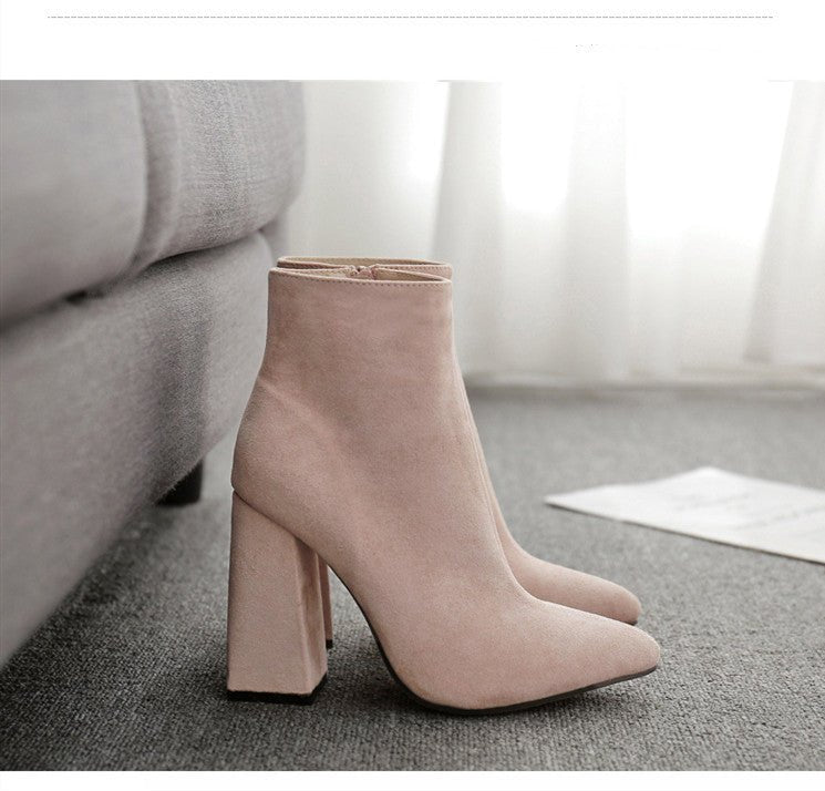 Oversized chunky heel women's boots Apricot