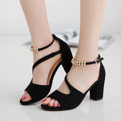 Padded Buckle Sandal With Thick Heel Black
