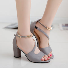 Padded Buckle Sandal With Thick Heel Grey