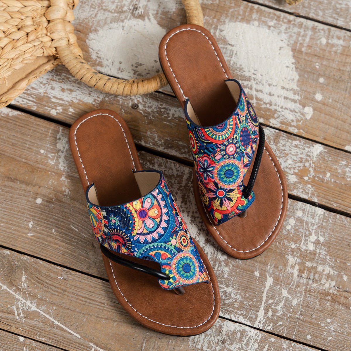 Pam Embroidered Linen Shoes Absorbing Flip - flops sweat proof Sandals Blue