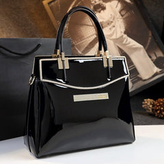 Patent Leather Women's Fashion Portable Leather Shoulder Messenger Bag Black