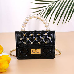 Pearl - Adorned Women's Fashion Hand Shoulder Messenger Bag Black