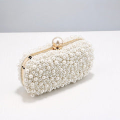 Pearl Clutch Dinner Handbag for Ladies Beige