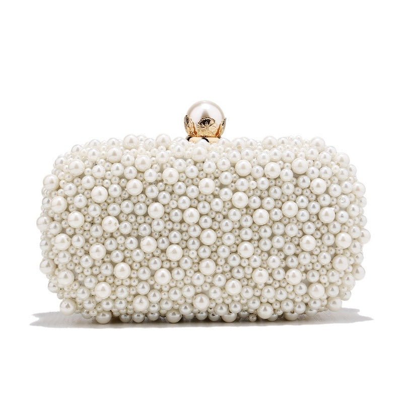 Pearl Clutch Dinner Handbag for Ladies Beige