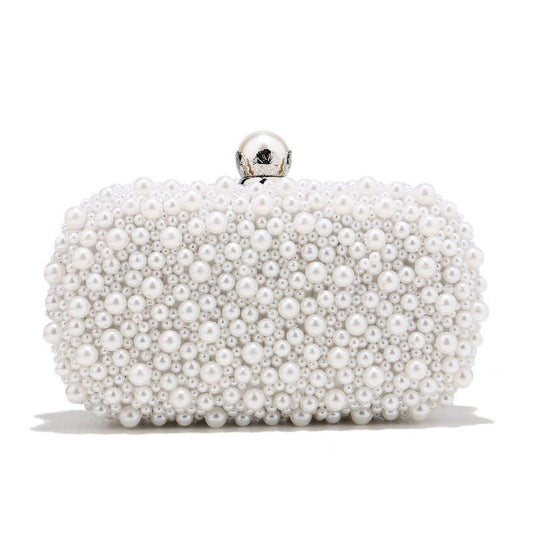 Pearl Clutch Dinner Handbag for Ladies White
