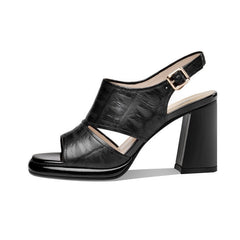 Peep Toe Plus Size 4 Thick High Heels Waterproof Platform Black