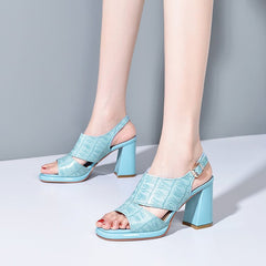 Peep Toe Plus Size 4 Thick High Heels Waterproof Platform Blue
