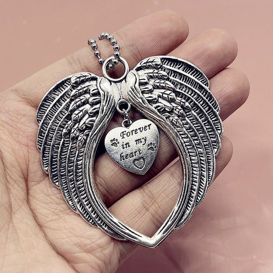 Pet Commemorative Wings Christmas Tree Pendant - In My Heart Car Mirror Silver