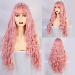 Pink Mid - length Long Curly Wig Cover Picture color