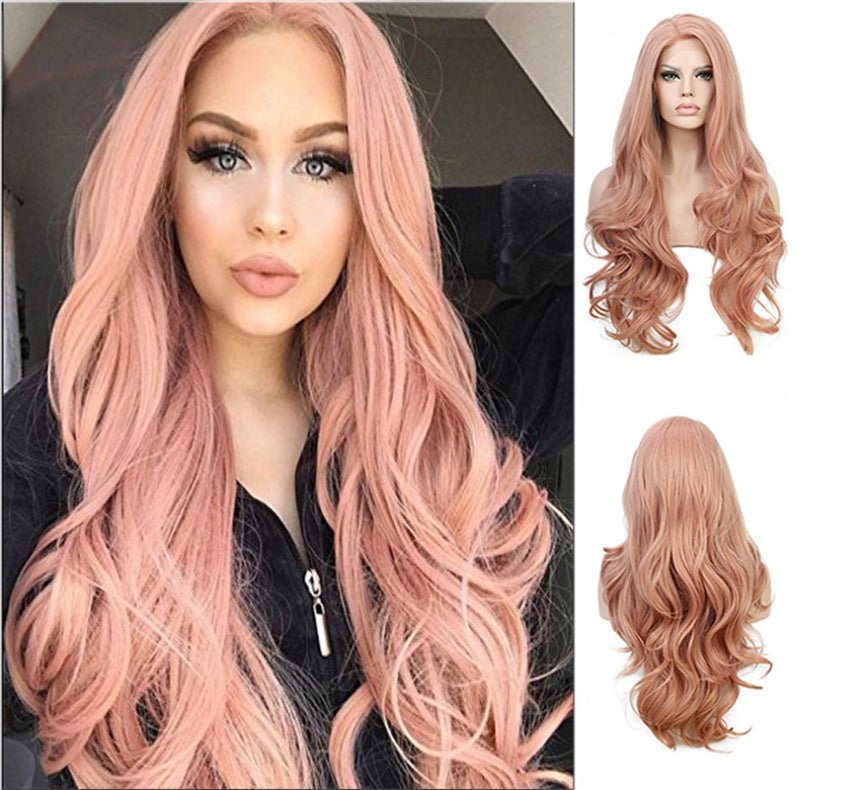 Pink Mid - length Long Curly Wig Cover Picture color