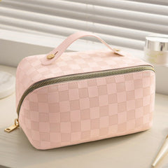 Plaid Pillow Cosmetic Bag Women's Large Capacity Portable Pillow Bag Pink Check