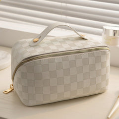 Plaid Pillow Cosmetic Bag Women's Large Capacity Portable Pillow Bag White Grid