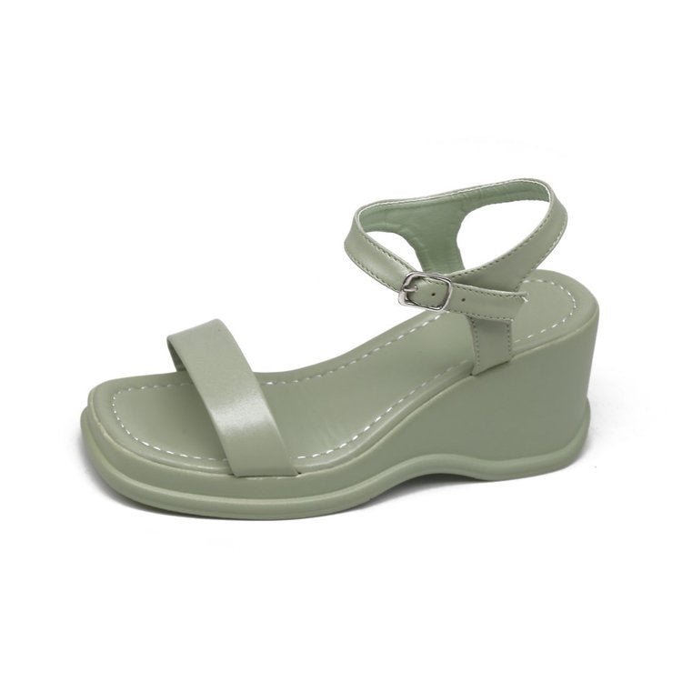 Platform mules wedges fashionable Sandals Women's Shoes Square Toe Green