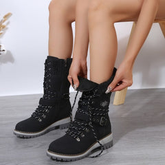 Plus Size Comfy Chic Boots Outer Wear Cloth Square Heel Side Zipper Black