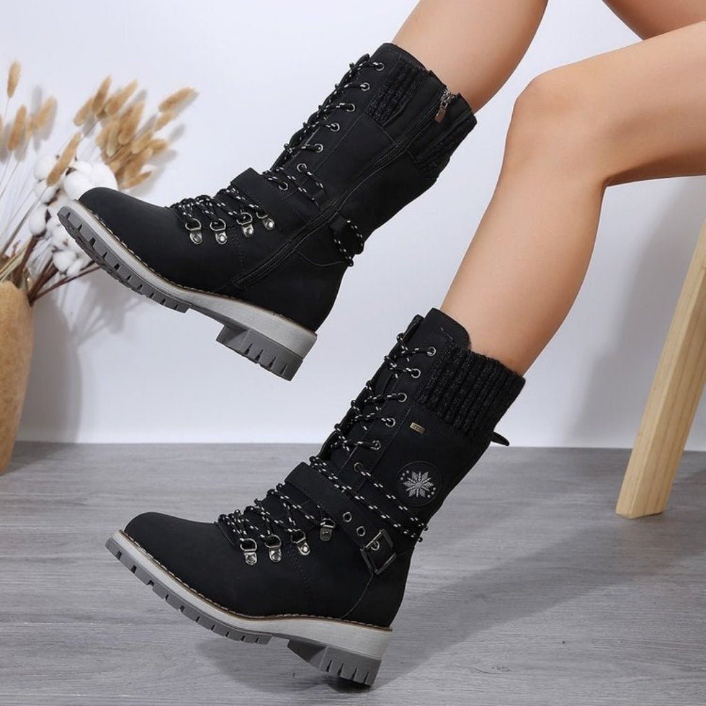 Plus Size Comfy Chic Boots Outer Wear Cloth Square Heel Side Zipper Black