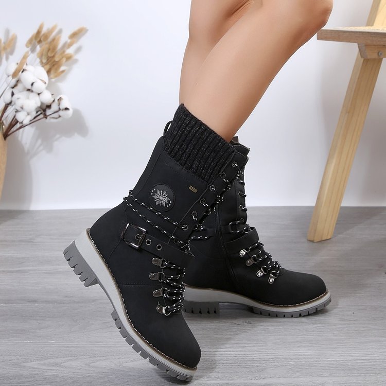 Plus Size Comfy Chic Boots Outer Wear Cloth Square Heel Side Zipper Black