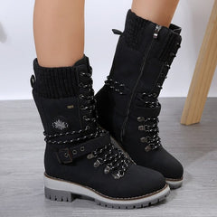 Plus Size Comfy Chic Boots Outer Wear Cloth Square Heel Side Zipper Black