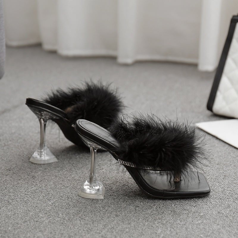Plush high heels Black