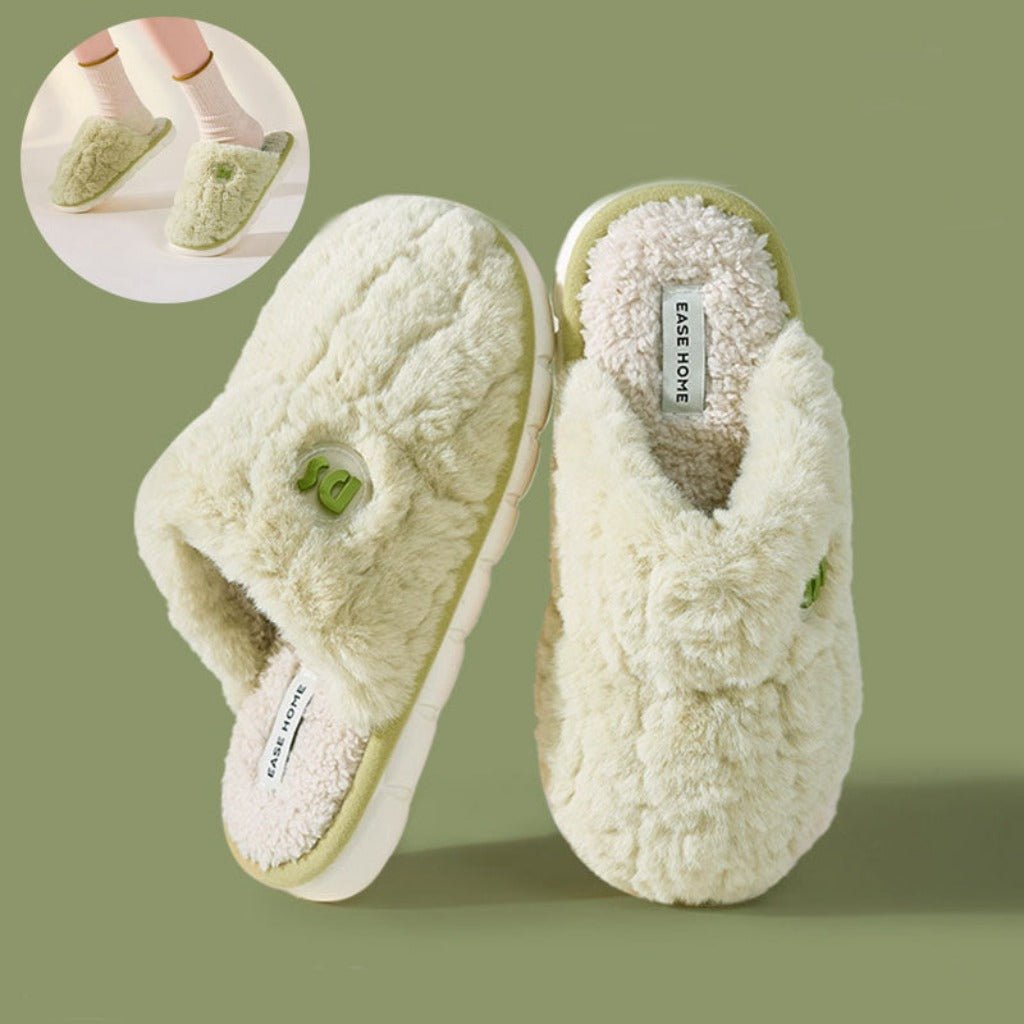 Plush Slippers Women Non - slip Fluffy Men Indoor Soft Solid Shoes Beige