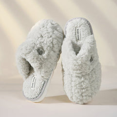 Plush Slippers Women Non - slip Fluffy Men Indoor Soft Solid Shoes Grey