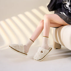 Plush Slippers Women Non - slip Fluffy Men Indoor Soft Solid Shoes Beige