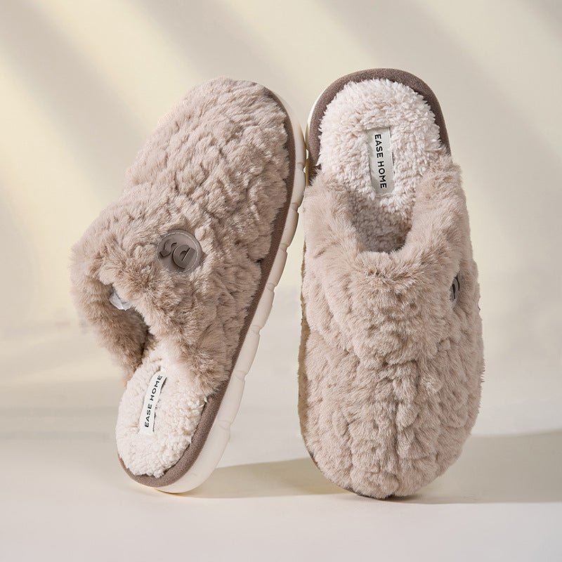 Plush Slippers Women Non - slip Fluffy Men Indoor Soft Solid Shoes Coffee