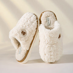 Plush Slippers Women Non - slip Fluffy Men Indoor Soft Solid Shoes Beige