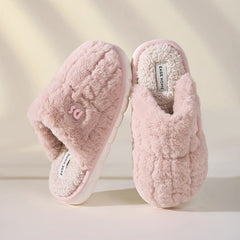 Plush Slippers Women Non - slip Fluffy Men Indoor Soft Solid Shoes Pink