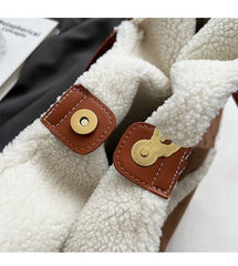 Plush Totes: 2pcs Casual Large - Capacity Suede Handbag Set for Winter Brown