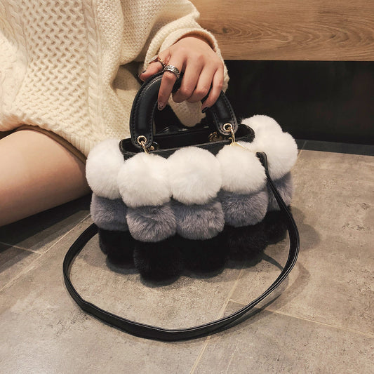 Plush Winter Clutch - Trendy Handbag with Shoulder and Messenger Straps Brown