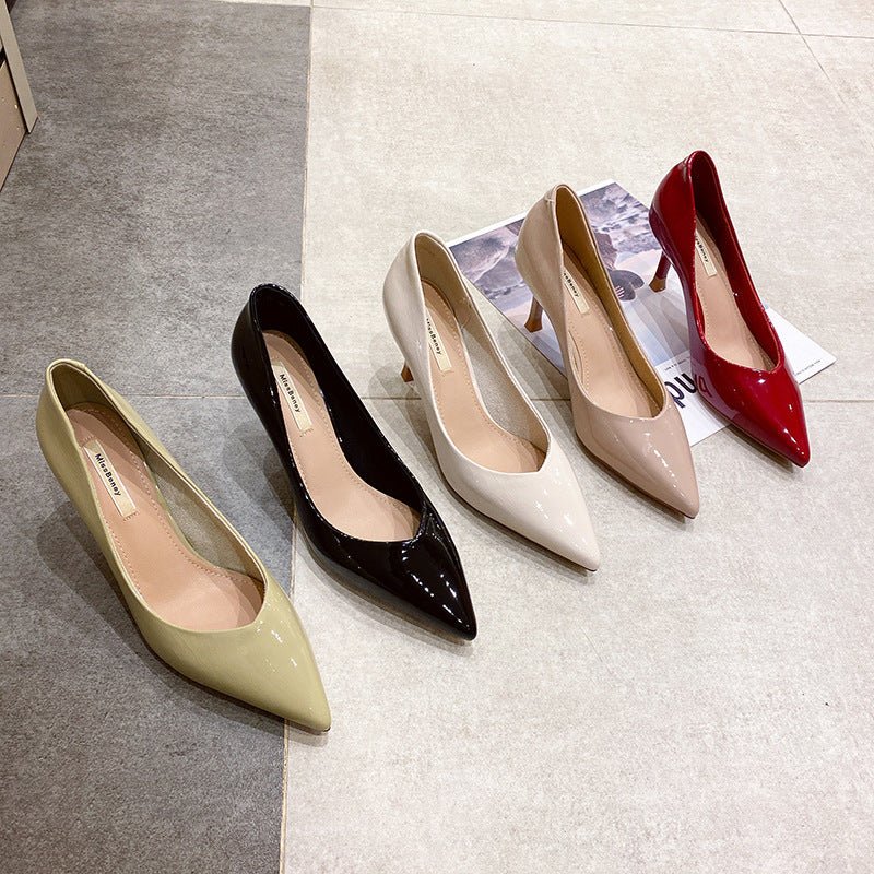 Pointed Light Board Fashion Women's Shoes Shallow Mouth One Foot Pad Stiletto Beige