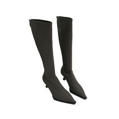 Pointed Toe Below The Knee Boots Back Zipper Stiletto Heel Gray