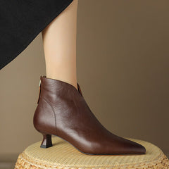 Pointed Toe Kitten Heel Short Boots For Women Brown