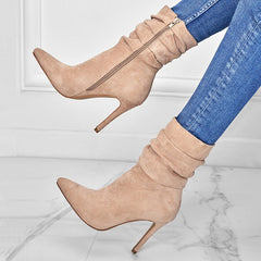 Pointed Toe Stiletto Heel Ankle Boots For Women Side Zipper Shoes Black