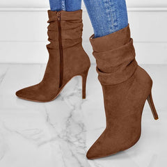 Pointed Toe Stiletto Heel Ankle Boots For Women Side Zipper Shoes Black