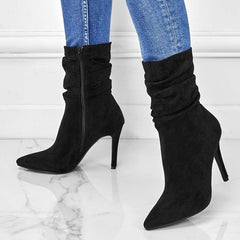 Pointed Toe Stiletto Heel Ankle Boots For Women Side Zipper Shoes Apricot