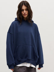 Polar Fleece Boyfriend Sweater with Hood Navy Blue