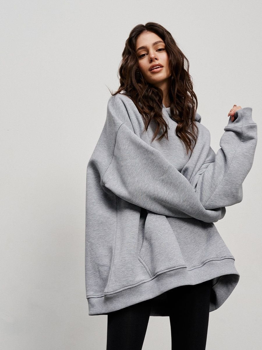 Polar Fleece Boyfriend Sweater with Hood Gray