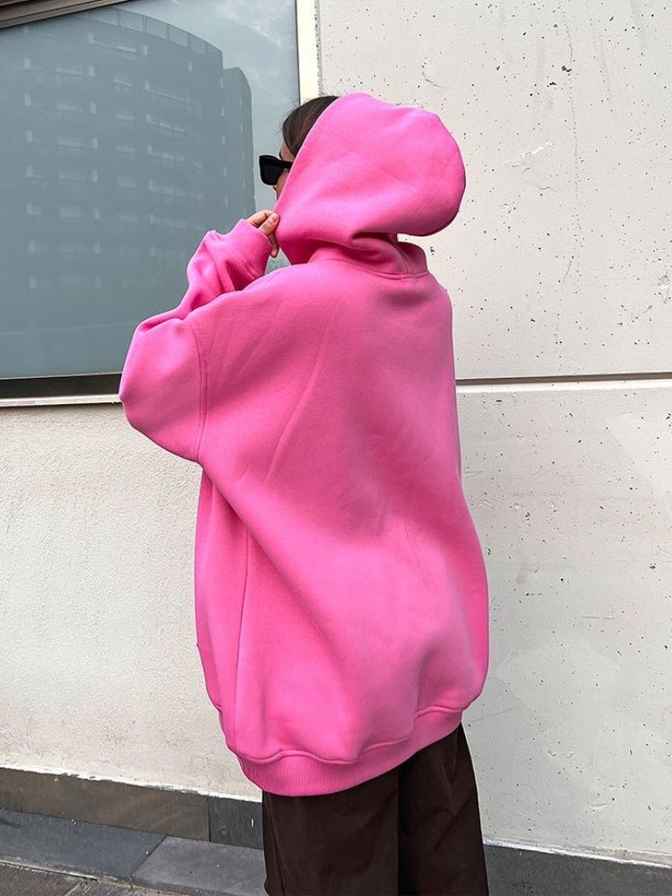 Polar Fleece Boyfriend Sweater with Hood Pink