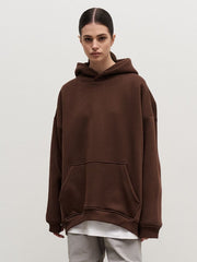 Polar Fleece Boyfriend Sweater with Hood Coffee Color