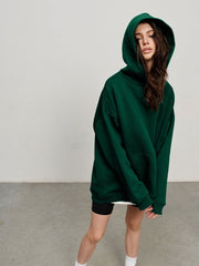 Polar Fleece Boyfriend Sweater with Hood Dark Green