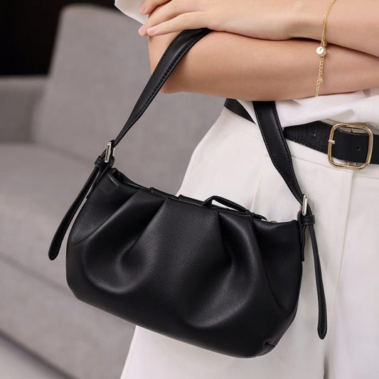 Premium Leather Folds Cloud Bag - One - Shoulder Crossbody Underarm Black