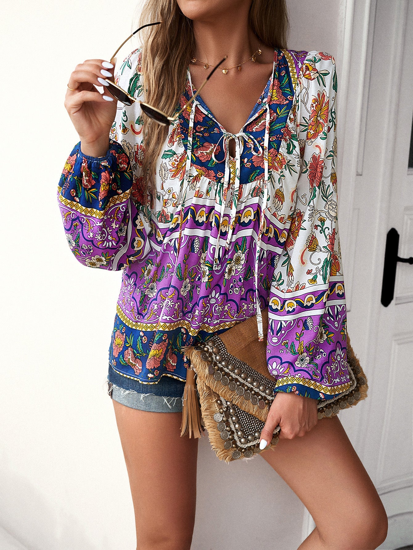 Printed Autumn And Winter Vacation Casual Shirt Purple