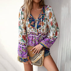 Printed Autumn And Winter Vacation Casual Shirt Purple