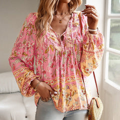 Printed Autumn And Winter Vacation Casual Shirt Pink